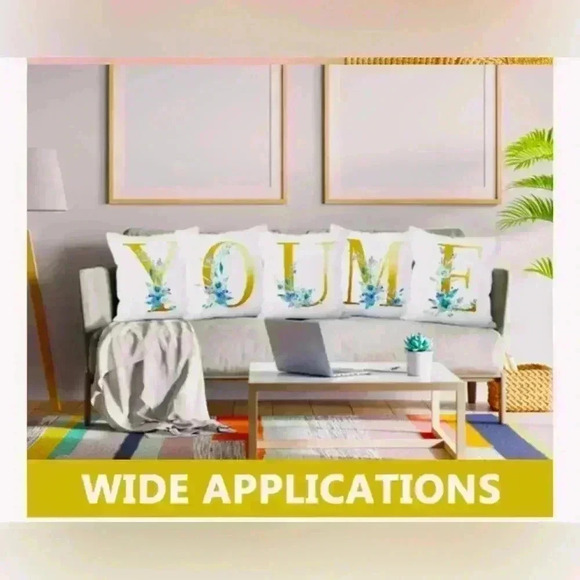 Pillow Covers 18x18” 1 pc I Alphabet Linen White/Gold I Blue Floral Boho Cottage - Picture 10 of 13